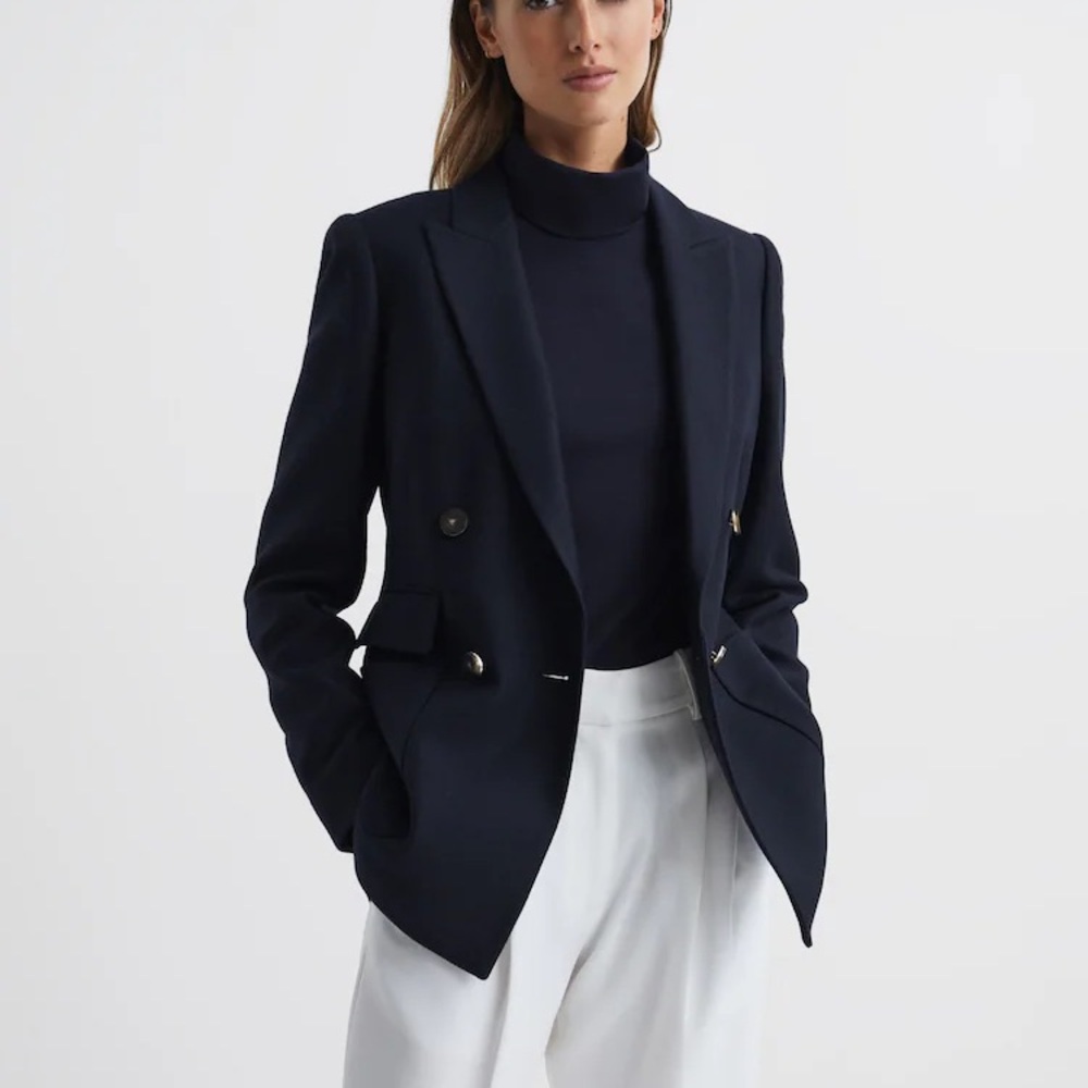 Reiss Blue Double-Breasted Blazer with Tailored Fit LARSSON-DB TWILL